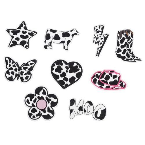 WRITWAA 9 Stück Teiliges Bestickter Schwarzer und Weißer Cartoon bügelpatches mit Kuh Herzmotiven Strapazierfähige Stoffapplikationen zum Aufnähen und Aufbügeln für DIY kleidung WRITWAA 9 Stück Teiliges Bestickter Schwarzer und Weißer Cartoon bügelpatches mit Kuh Herzmotiven Strapazierfähige Stoffapplikationen zum Aufnähen und Aufbügeln für DIY kleidung von WRITWAA