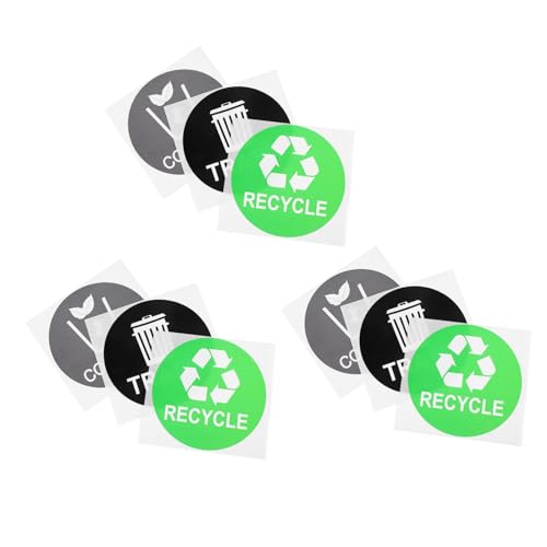 WRITWAA 9 Stück Teiliges Wasserdichter Mülltonnenaufkleber zur Abfalltrennung Recycling aufkleber für Draußen in Grün Schwarz Einfachen Müllklassifizierung von WRITWAA