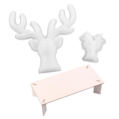 WRITWAA DIY Silikonform Antler Ornament Mold mit Holzständer Multifunktionale Epoxidharz Gießform für Kreative Dekoration Handgefertigte Anhänger und Desktop Schmuck Geeignet für von WRITWAA