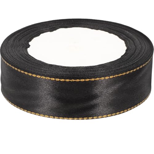 WRITWAA Elegantes Schwarzes Geschenkband mit Goldener Kante Polyester Deko Schleifenband für Geschenkverpackung Basteln und Dekoration Handlich Zuschneidbar für Hochzeit Geburtstag von WRITWAA