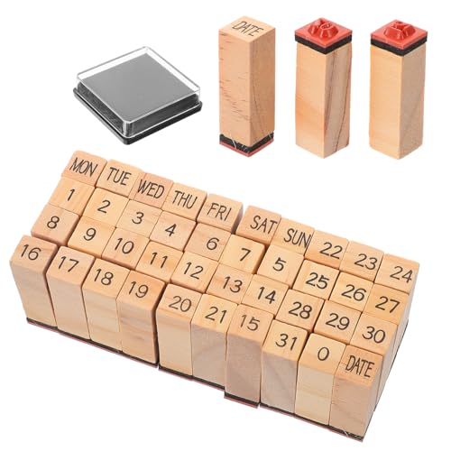 WRITWAA Holzstempel mit Wochentags Monatszahlen DIY Scrapbooking Stempelset aus Stabilem Holz für Tagebuch Karten und Bastelarbeiten Vielseitig und Langlebig von WRITWAA