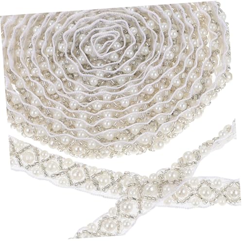 WRITWAA Perlenbesetztes DIY Schmuckband mit Zarten Perlen Elegantes Spitzenband mit Netzstoff für Rockverzierung Bekleidungsdekor und Bastelprojekte von WRITWAA