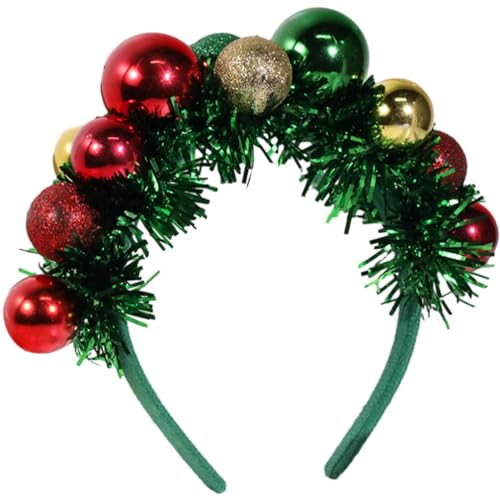 WRITWAA Zubehör Weihnachts-Lametta-Stirnband Mit Glitzernder Rot-Grüner Goldener Kugel Weihnachts-Haarband Disco-Kostüm-Kopfschmuck Weihnachts-Party-Haar-Accessoires-Dekor Dekoration von WRITWAA