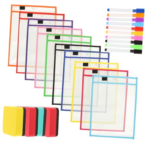 WRITWAA Wiederverwendbare Transparente Dry erase Dokumententaschen mit Trockenlöschstift und Magnet tafel für Lehrer Praktische Abwischbare Schutzhüllen zur Täglichen Zufällige Farbe von WRITWAA