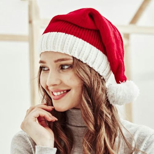 Gestrickte Weihnachtsmütze, niedlicher Pompon, für Erwachsene, Kinder, weiche Beanie, Weihnachtsmannmütze, Neujahrsparty, Kindergeschenk, Navidad Natal Noel Dekoration, Erwachsene Gestrickte Weihnachtsmütze, niedlicher Pompon, für Erwachsene, Kinder, weiche Beanie, Weihnachtsmannmütze, Neujahrsparty, Kindergeschenk, Navidad Natal Noel Dekoration, Erwachsene von WRJLIN