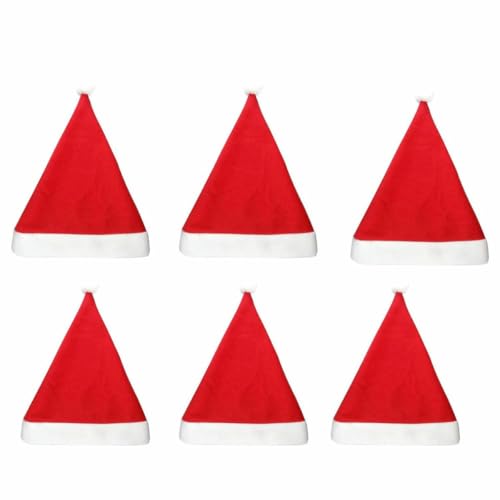 Weihnachtsmütze, rot, für Erwachsene und Kinder, Vliesstoff, Weihnachtsmann, Weihnachtsmütze, Weihnachtsgeschenk, groß und klein, 6 Stück Weihnachtsmütze, rot, für Erwachsene und Kinder, Vliesstoff, Weihnachtsmann, Weihnachtsmütze, Weihnachtsgeschenk, groß und klein, 6 Stück von WRJLIN