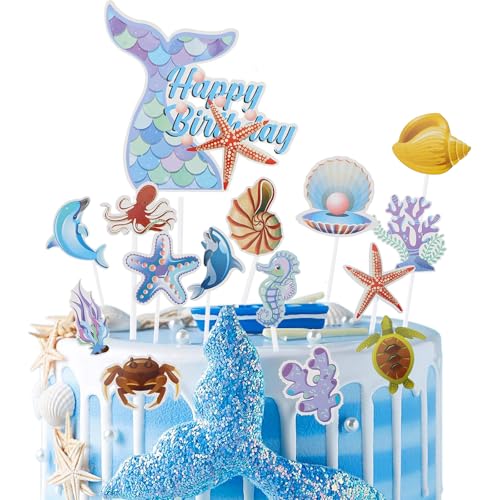 Meerjungfrau Tortendeko, 15 pcs cupcake topper kindergeburtstag deko,Ozean Meerestier muffin deko, happy birthday tortendeko für Kinder,Mädchen, Babydusche Party Meerjungfrau Tortendeko, 15 pcs cupcake topper kindergeburtstag deko,Ozean Meerestier muffin deko, happy birthday tortendeko für Kinder,Mädchen, Babydusche Party von WROYGVY