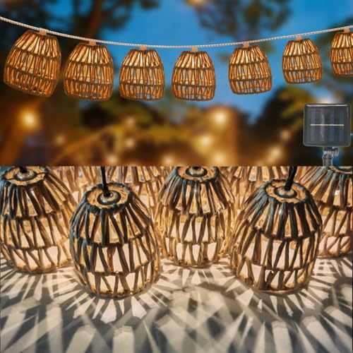 WRQIOO LED Solar Lichterkette Aussen,10 Stück Lichterkette Außen Solar, Wasserdicht Solarlichterkette Outdoor, 3.9 m Wetterfest Lichterkette Lampion mit Solarpanel für Garten, Balkon, Warmweiß von WRQIOO