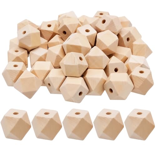 50 Stück Natürliche Geometrische Holzperlen, Achteckige Perlen Holz Holzkugeln mit Loch Bienenstock Perlen zum Auffädeln für Armbandherstellung Schmuckherstellung Handwerk Diy Zubehör (18mm) von WSAMJIN