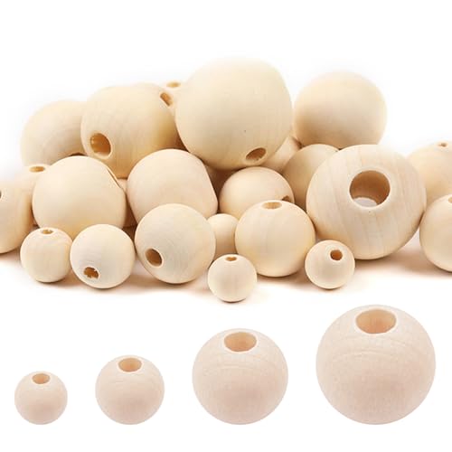 600 Stück Holzkugeln mit Loch, Runde Holzperlen Bienenstock Perlen Bastelperlen Holz Holzperlen für Basteln DIY Schmuck, Armband, Halskette (4 Größen) von WSAMJIN