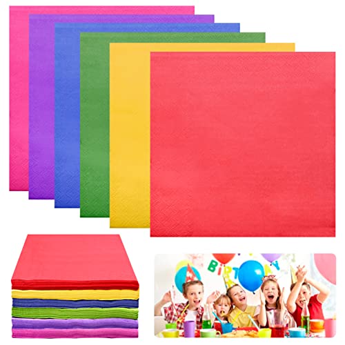 Bunte Papierservietten, 120 Stück Servietten Hochzeit Cocktailservietten Getränke Papierservietten Paper Napkins für Kinder Party Geburtstag Tischdecke, 33x33cm von WSAMJIN