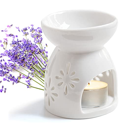 Keramik Duftlampe Aromalampe mit Kerzenhalter, Aroma Diffusor Räucher Zubehör für Duftöl, Blumenmuster Aroma Diffuser- 9.5×7.5×5.3cm von WSAMJIN