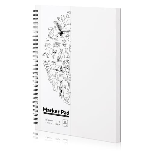 Marker Papier, 19.3 x 25.4cm Skizzenblock 200g/m² Skizzenbuch Blanko Malblock Kinder Zeichenblock Spiralgebundenes Papier zum Skizzieren Illustrieren Malen (30 Blatt/60 Seiten) von WSICSE