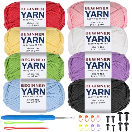 WSICSE 8 x 50 g Anfänger-Häkelgarn, Baumwollgarn zum Häkeln, leicht zu sehende Stiche, grob, dick, weiches Garn für Anfänger, Häkelset, Geschenke von WSICSE