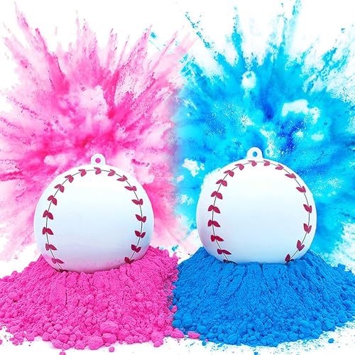 WSNDM Gender Reveal Baseball Mit Pulver, Gender Reveal Party Spiele, Enthält Enthält Zwei Kugelhülsen, Explodiert Blau Oder Rosa Pulver Für Jungen Oder Mädchen Überraschung Geschlecht Verkünden von WSNDM