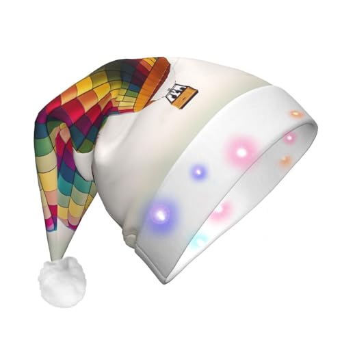WSOIHFEC Farbe Heißluftballon Druck Santa Hut Led Licht Weihnachtsmütze für Erwachsene Lustige Plüsch Xmas Hüte für Neujahr Urlaub Party Supplies von WSOIHFEC