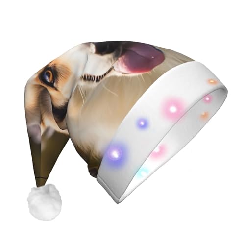 WSOIHFEC Hunde-Druck Weihnachtsmütze LED-Licht Weihnachtsmütze für Erwachsene Lustige Plüsch Xmas Hüte für Neujahr Urlaub Party Supplies von WSOIHFEC