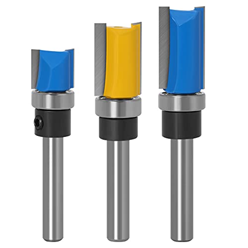 WSOOX 3 Stück Professional Bündigfräser Set mit 6mm Schaft, 2 Flutes Gerades Fräser Schneidmesser Holzbearbeitungs Schneidwerkzeug von WSOOX