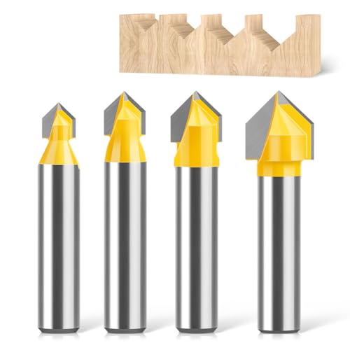 WSOOX 4 Stück V Nutfräser mit 8mm Schaft V Nut Fräser 90° CNC V-Nutfräser Holzbearbeitung Cutter WSOOX 4 Stück V Nutfräser mit 8mm Schaft V Nut Fräser 90° CNC V-Nutfräser Holzbearbeitung Cutter von WSOOX
