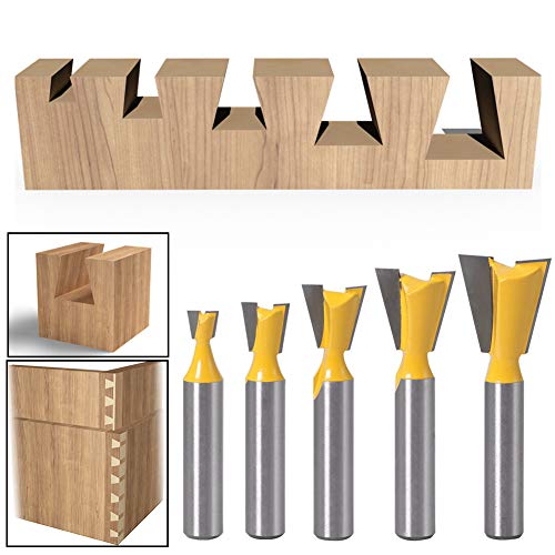 WSOOX 5 Stück Schwalbenschwanz Fräser Bohrersets Schwalbenschwanz Gemeinsame Fräser Set mit 8 mm Schaft(1/4" 3/8" 1/2" 5/8" 3/4") von WSOOX