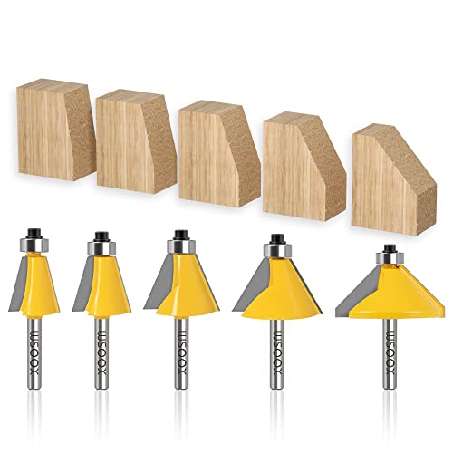 WSOOX 5 x Fasenfräser-Bits mit 6,35 mm Schaft, abgeschrägte Kanten, Formfräser-Bits (11,25 °, 15 °, 22,5 °, 30 °, 45 °) von WSOOX
