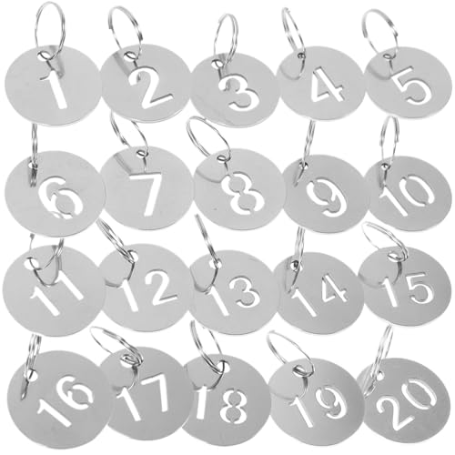 Runde Nummer Schlüsselanhänger 20 Stück nummerierte Etiketten aus Edelstahl, runde Etiketten, Schlüsselanhänger, Schließfach, Metallnummernkarten, Kleidungsstück-Identifikationsmarken Runde Nummer Schlüsselanhänger 20 Stück nummerierte Etiketten aus Edelstahl, runde Etiketten, Schlüsselanhänger, Schließfach, Metallnummernkarten, Kleidungsstück-Identifikationsmarken von WSQHAO