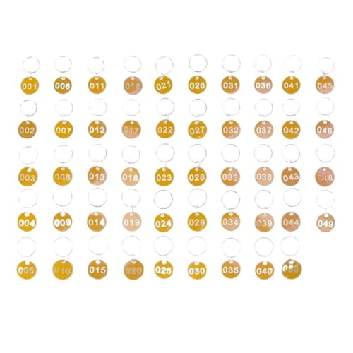 Runde Nummer Schlüsselanhänger 50 Stück Aufbewahrungsetiketten aus Aluminiumlegierung, Metallnummernschilder, nummerierte Schlüssel, nummerierte Etiketten 1–50 (Nummer 1–50)(Yellow) von WSQHAO