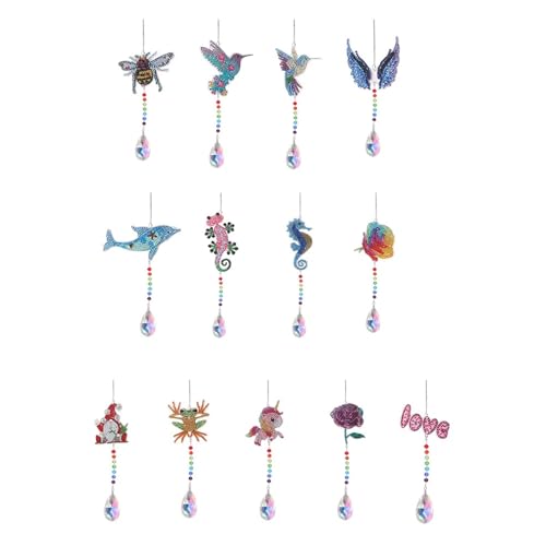 Sonnenfänger 9pcs Point Drill Diamond Painting Wind Chime Crystal Rainbow Light Chaser Sun Catchers Pendant Window Curtains Home Decoration von WSQHAO