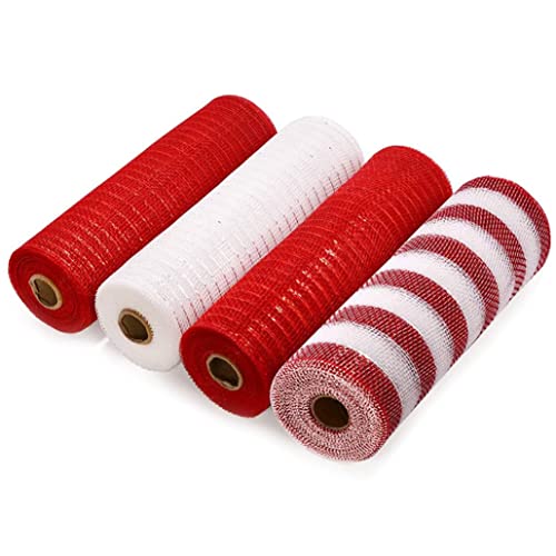 4 Rolls Halloween/Weihnachtsbänder Dekoration, 10 Zoll 30 Fuß pro Roll Holiday Mesh Ribbons, 4-Farben-Poly-Sackleinen-Netz, DIY-Kranzzubehör, Vorräte, Halloween Weihnachtsdekor, 26x24Cm1 von WSYJWEX