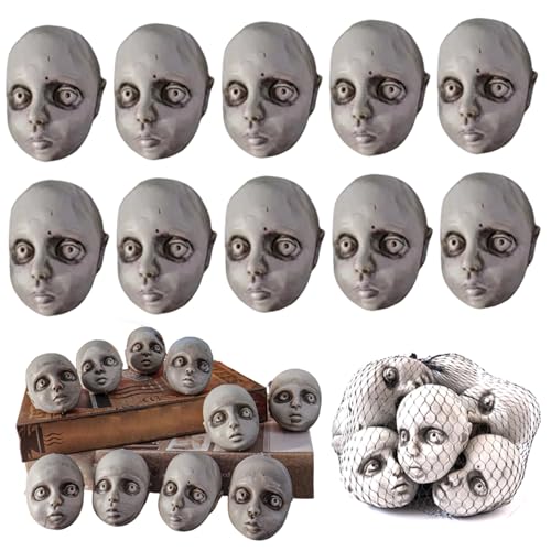 WSYJWEX Puppenkopf 10pcs Halloween gruselige Puppe mit Horrorausdruck 3 Zoll Plastik Halloween Requisiten für heimische Spukhausparty kleines Skelett von WSYJWEX