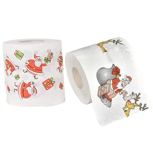 Weihnachts -Toilettenpapier 2 Rollen Santa Claus bedruckte Weihnachtstoilette Röntgenpapier für Badezimmer Dekor Strumpf Stuffers Party Gefälligkeiten von WSYJWEX