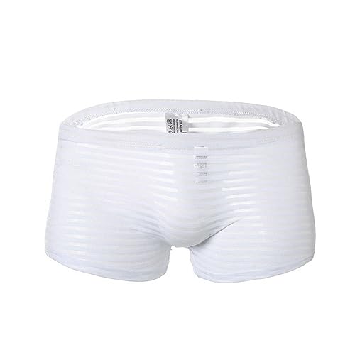 Boxershorts aus Netzstoff, durchsichtig, gestreift, für Herren, sexy, transparente Unterhose, Boxershorts, Höschen, durchsichtig, für Herren, Weiß, L von WSZJLN