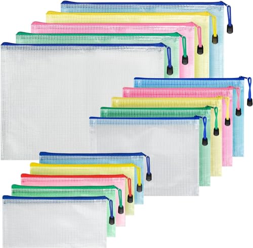 Dokumententasche A3+A4+A5, 15 Stücke Dokumentenmappe PVC Zip Mappe Mesh Beutel mit Reißverschluss für Büro, Papier, Kosmetika und Reisezubehör, Ordnungsmappen für Erwachsene Kinder Studenten Dokumententasche A3+A4+A5, 15 Stücke Dokumentenmappe PVC Zip Mappe Mesh Beutel mit Reißverschluss für Büro, Papier, Kosmetika und Reisezubehör, Ordnungsmappen für Erwachsene Kinder Studenten von WT Wisdom Together
