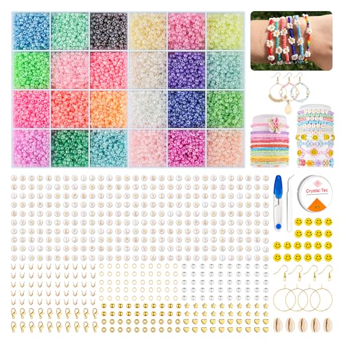 Perlen zum Auffädeln, 3mm 24 Colourful Macaron Matte Glass Beads mit 400 Buchstaben Perlen und Smiley Perlen, Beads for Bracelets Kit für DIY Armband Schmuckherstellung Kit Perlen zum Auffädeln, 3mm 24 Colourful Macaron Matte Glass Beads mit 400 Buchstaben Perlen und Smiley Perlen, Beads for Bracelets Kit für DIY Armband Schmuckherstellung Kit von WT Wisdom Together