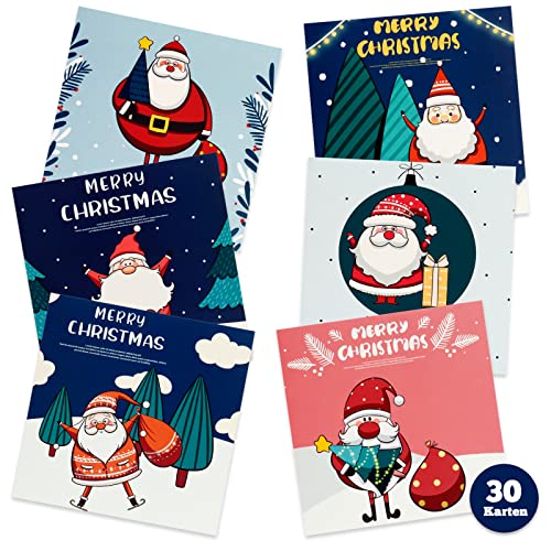 WT Weihnachtskarten Set,30 Stück Weihnachtskarten mit Umschlägen und Aufkleber Weihnachten Karten Klappkarten Blanko Weihnachtskarten für Kinder Familie Freunde Kunden von WT Wisdom Together