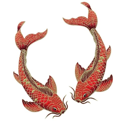 Bügelflicken 1 Paar Blau Rot Rosa Fisch Gestickte Patches Nähen Aufkleber for Kleidung Applikationen DIY Zubehör Weiche Aufnäher(Large Red 1 pair) von WTAXBH