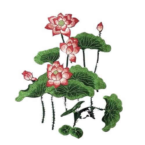 Bügelflicken 1 Stück Lotusblüten-Aufnäher For Aufnähen Kleidung, DIY, Taschen, Mantel, Jeans, Zubehör, 36 X 31 Cm(Red) von WTAXBH