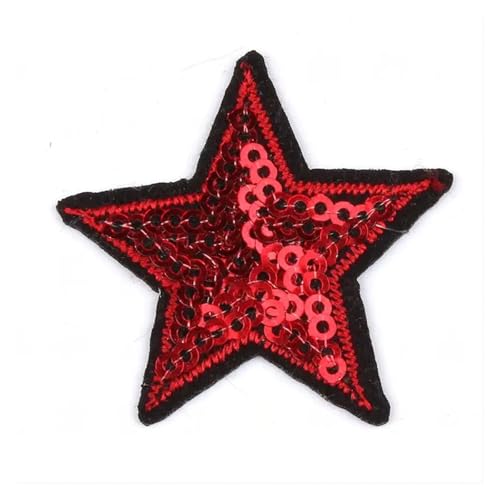 Bügelflicken 10 Stück Pailletten-Stern-Aufnäher, Glitzer-Sterne-Aufkleber, DIY-Stoff-Applikationen, Bestickt, For Aufbügeln, Mäntel, Jeans, Hosen, Abzeichen, Zubehör(Red) von WTAXBH