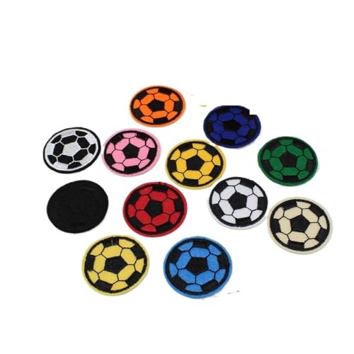 Bügelflicken 12 Stück zufällige bestickte Fußball-Aufnäher for Aufnähen, Aufbügeln, dekorative Applikationen, for Reparieren von kleinen Löchern(Mix color 38mm) von WTAXBH