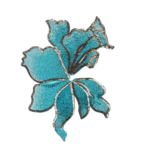Bügelflicken 2 stücke Blume Stickerei Patch Pailletten Organza Patches for Kleidung Kleidung Aufkleber Applikationen Nähen Auf Parches(Cyan) von WTAXBH