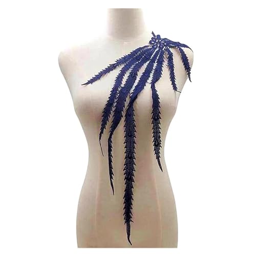 Bügelflicken Große bestickte Phoenix-Schwanz-Applikation, Spitze, Stoff, Quaste, Blumenaufnäher, Kragen, Hochzeit, Brautkleid, Besatz, Party, Kleid, Dekoration(Deep Blue) von WTAXBH