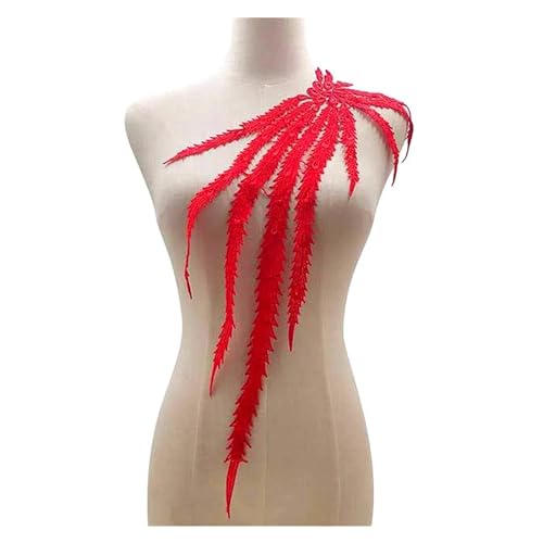 Bügelflicken Große bestickte Phoenix-Schwanz-Applikation, Spitze, Stoff, Quaste, Blumenaufnäher, Kragen, Hochzeit, Brautkleid, Besatz, Party, Kleid, Dekoration(Red) von WTAXBH