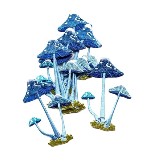 Bügelflicken Zarte blaue Pilz-Patches, bestickte Aufkleber, for Aufbügeln, for Kleidung, Applikationen, DIY-Kleidungszubehör(Blue A) von WTAXBH