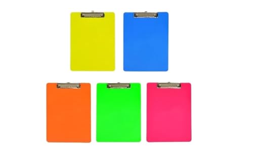 Klemmbrett 5 Stück Kunststoff-Klemmbretter im A4-Format, bunt, Profil-Clip, Papierhalter, Schreib-Memo-Ordner for Büro, Geschäft, Zuhause (320 x 225 mm) von WTAXBH