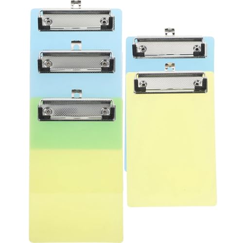 Klemmbrett 5er-Pack transparente Mini-Klemmbretter, winzige Klemmbretter, bunte aus Kunststoff, Memo-Größe, flache Klemme (zufällige Farbe) von WTAXBH