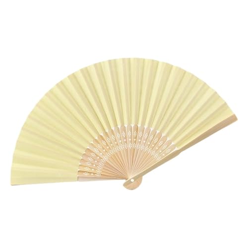 WTAXBH Faltbare Fächer 10Pcs Faltbare Papier Fan Tragbare Hochzeit Geschenke for Gäste Geburtstag Party Dekoration Kinder Malerei(Light Yellow) von WTAXBH