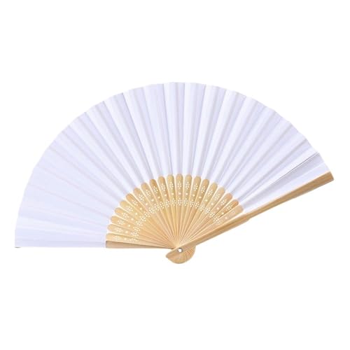 WTAXBH Faltbare Fächer 10Pcs Faltbare Papier Fan Tragbare Hochzeit Geschenke for Gäste Geburtstag Party Dekoration Kinder Malerei(White) von WTAXBH