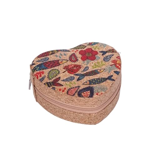 WTAXBH Schmuckkästchen Herzförmige Schmuckschatulle aus Kork, leicht, Vintage-Aufbewahrungsboxen for Ohrringe, Halsketten, Ringe, Etui, tragbarer Organizer mit Reißverschluss(Style1) von WTAXBH