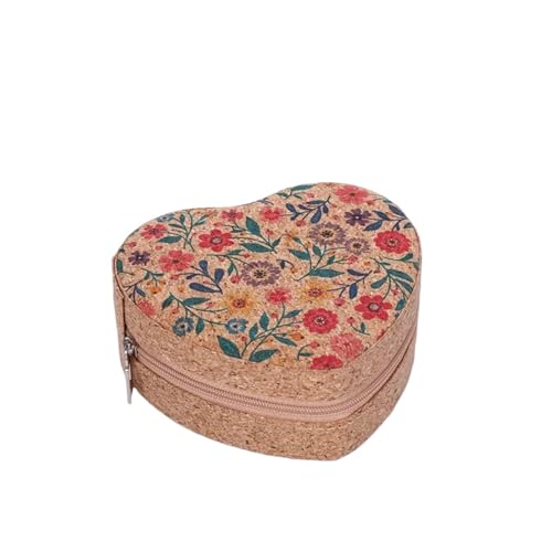 WTAXBH Schmuckkästchen Herzförmige Schmuckschatulle aus Kork, leicht, Vintage-Aufbewahrungsboxen for Ohrringe, Halsketten, Ringe, Etui, tragbarer Organizer mit Reißverschluss(Style2) von WTAXBH