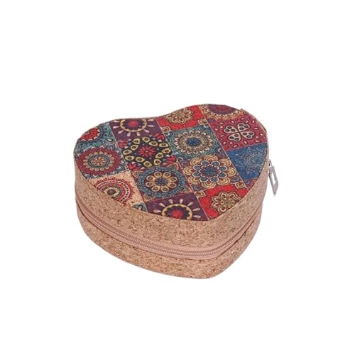 WTAXBH Schmuckkästchen Herzförmige Schmuckschatulle aus Kork, leicht, Vintage-Aufbewahrungsboxen for Ohrringe, Halsketten, Ringe, Etui, tragbarer Organizer mit Reißverschluss(Style3) von WTAXBH